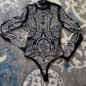 Black bodysuit with rhinestones